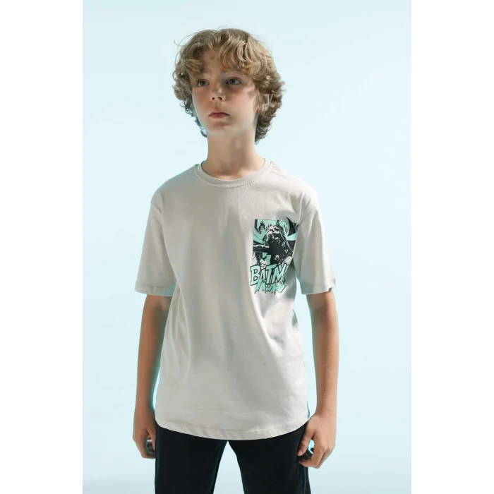 Defacto B7220 Gri Erkek Çocuk Batman Bisiklet Yaka Kısa Kollu Tişört