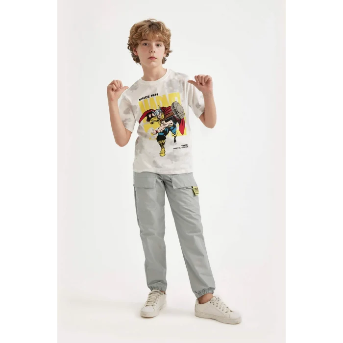 Defacto C1626 Gri Erkek Çocuk Marvel Comics Bisiklet Yaka Desenli Kısa Kollu Tişört