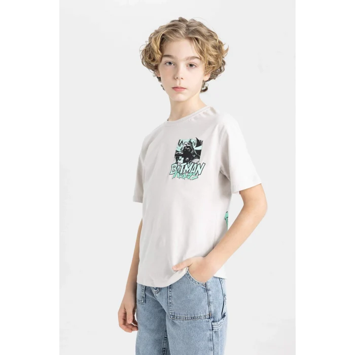 Defacto B7220 Gri Erkek Çocuk Batman Bisiklet Yaka Kısa Kollu Tişört