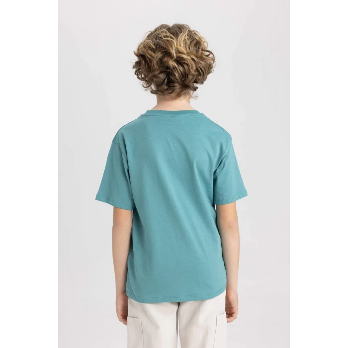 Defacto C0514 Yeşil Erkek Çocuk Snoopy Bisiklet Yaka Kısa Kollu Tişört