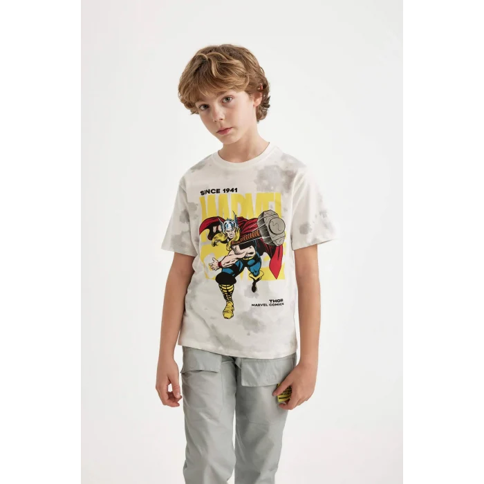 Defacto C1626 Gri Erkek Çocuk Marvel Comics Bisiklet Yaka Desenli Kısa Kollu Tişört