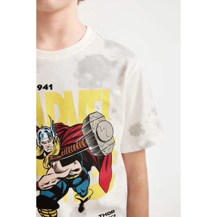 Defacto C1626 Gri Erkek Çocuk Marvel Comics Bisiklet Yaka Desenli Kısa Kollu Tişört