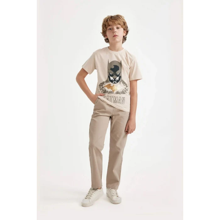 Defacto C1431 Bej Erkek Çocuk Batman Bisiklet Yaka Kısa Kollu Tişört