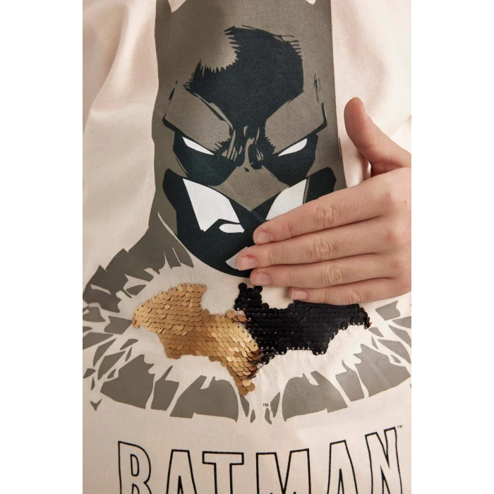 Defacto C1431 Bej Erkek Çocuk Batman Bisiklet Yaka Kısa Kollu Tişört