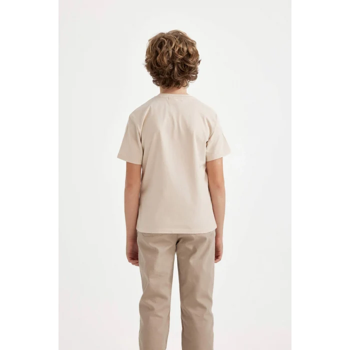 Defacto C1431 Bej Erkek Çocuk Batman Bisiklet Yaka Kısa Kollu Tişört