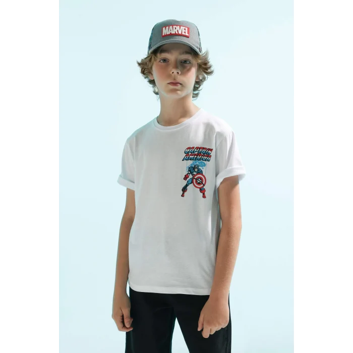 Defacto B7216 Beyaz Erkek Çocuk Marvel Comics Bisiklet Yaka Kısa Kollu Tişört