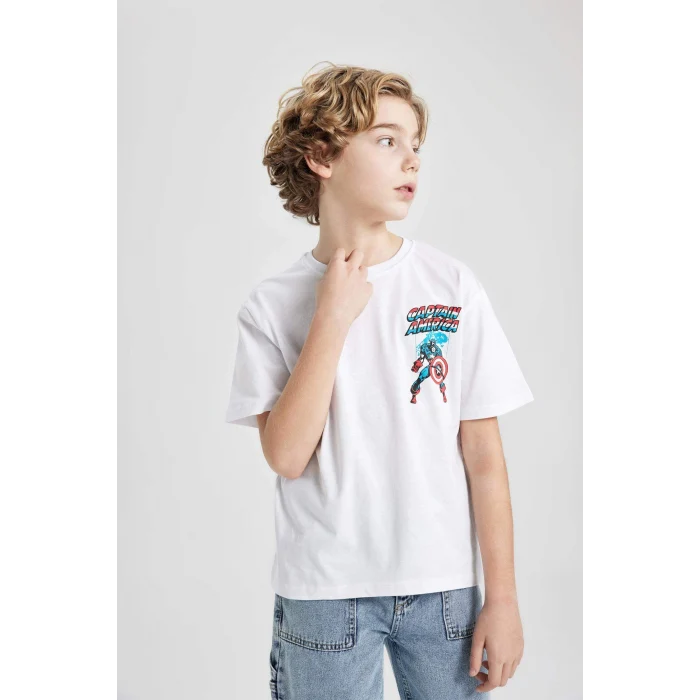 Defacto B7216 Beyaz Erkek Çocuk Marvel Comics Bisiklet Yaka Kısa Kollu Tişört
