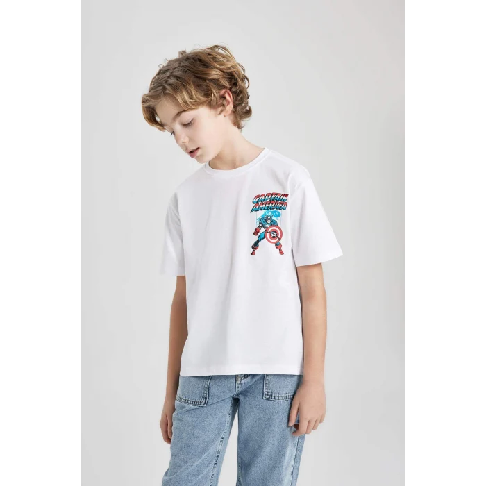 Defacto B7216 Beyaz Erkek Çocuk Marvel Comics Bisiklet Yaka Kısa Kollu Tişört