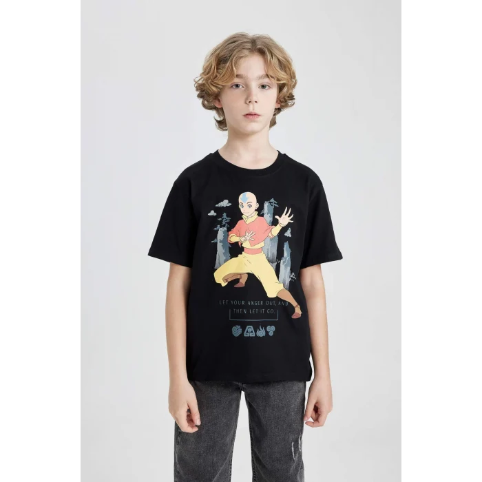 Defacto C0381 Siyah Erkek Çocuk Avatar the Last Airbender Bisiklet Yaka Kısa Kollu Tişört