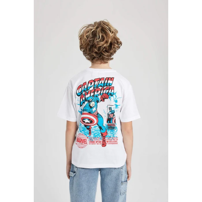 Defacto B7216 Beyaz Erkek Çocuk Marvel Comics Bisiklet Yaka Kısa Kollu Tişört