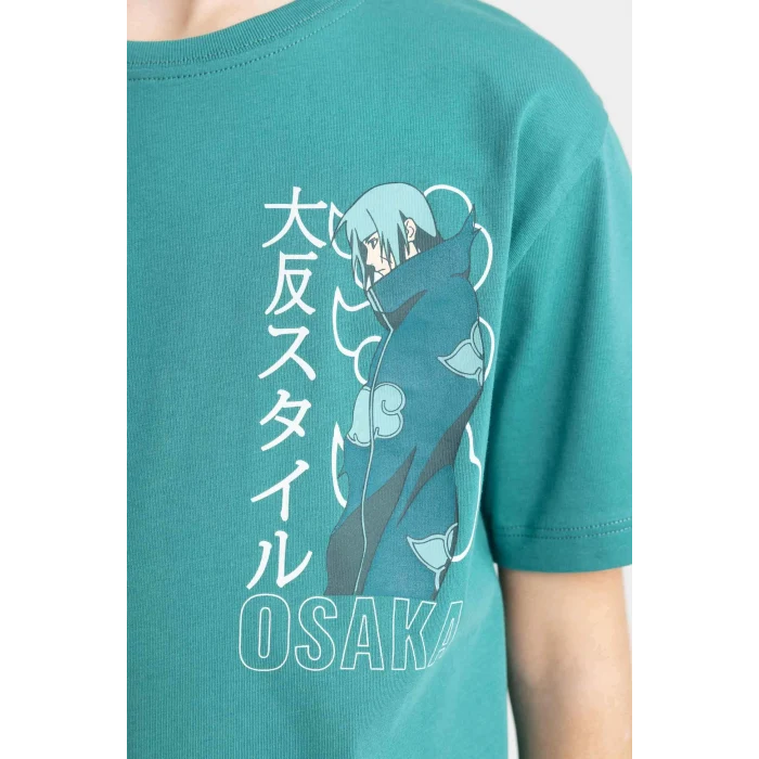 Defacto C3347 Yeşil Erkek Çocuk Bisiklet Yaka Baskılı Kısa Kollu Tişört