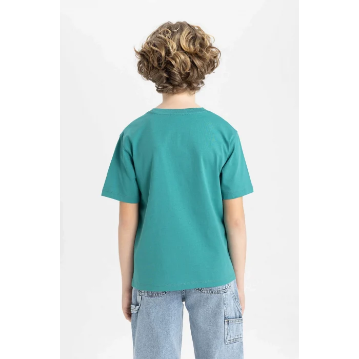 Defacto C3347 Yeşil Erkek Çocuk Bisiklet Yaka Baskılı Kısa Kollu Tişört