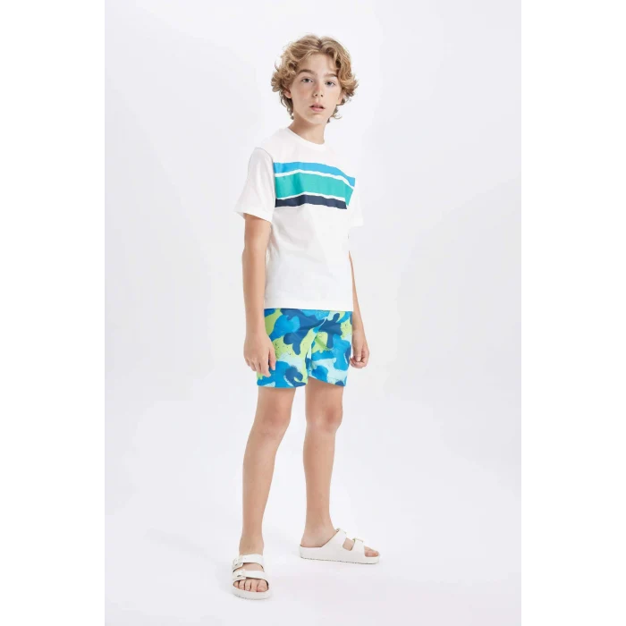 Defacto C3302 Ekru Erkek Çocuk Bisiklet Yaka Baskılı Kısa Kollu Tişört