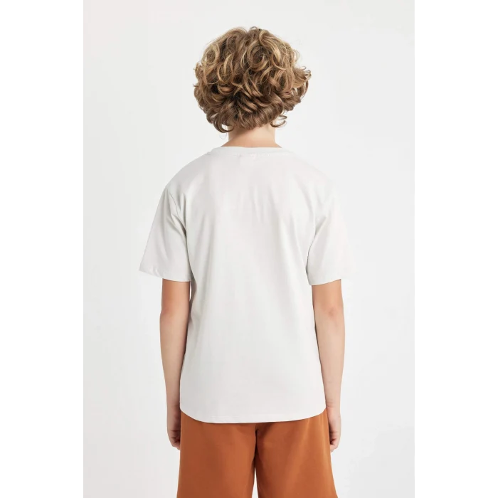 Defacto C4651 Gri Erkek Çocuk Bisiklet Yaka Baskılı Kısa Kollu Tişört