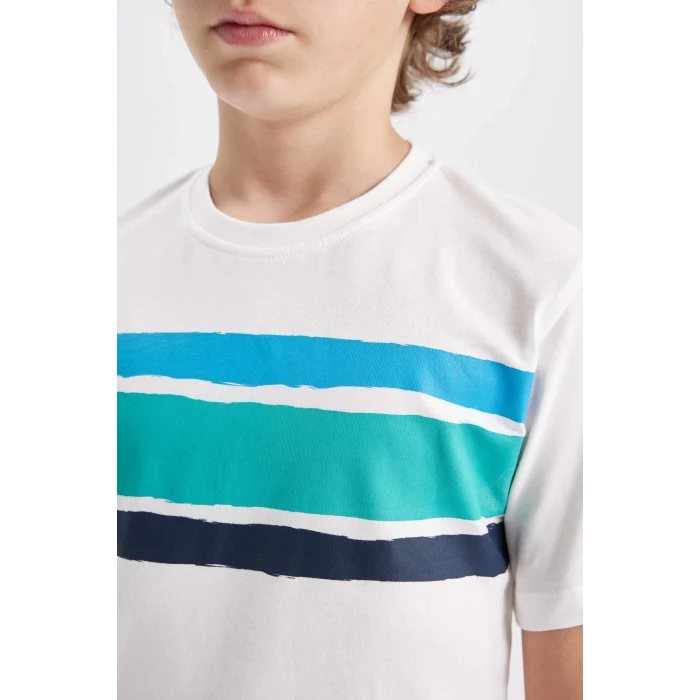 Defacto C3302 Ekru Erkek Çocuk Bisiklet Yaka Baskılı Kısa Kollu Tişört