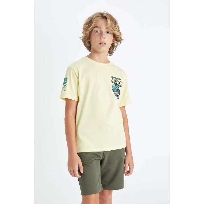 Defacto C4259 Sarı Erkek Çocuk Marvel Comics Bisiklet Yaka Kısa Kollu Tişört