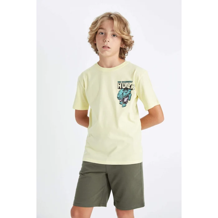 Defacto C4259 Sarı Erkek Çocuk Marvel Comics Bisiklet Yaka Kısa Kollu Tişört