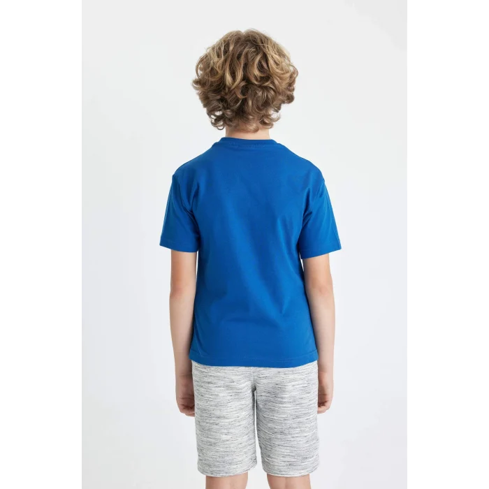 Defacto C3306 Mavi Erkek Çocuk Bisiklet Yaka Baskılı Kısa Kollu Tişört