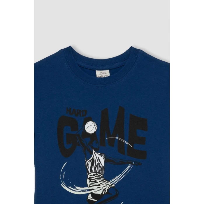 Defacto C6259 Mavi Erkek Çocuk Bisiklet Yaka Renk Şekil Değiştiren Baskılı Kısa Kollu Tişört