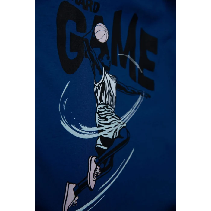 Defacto C6259 Mavi Erkek Çocuk Bisiklet Yaka Renk Şekil Değiştiren Baskılı Kısa Kollu Tişört