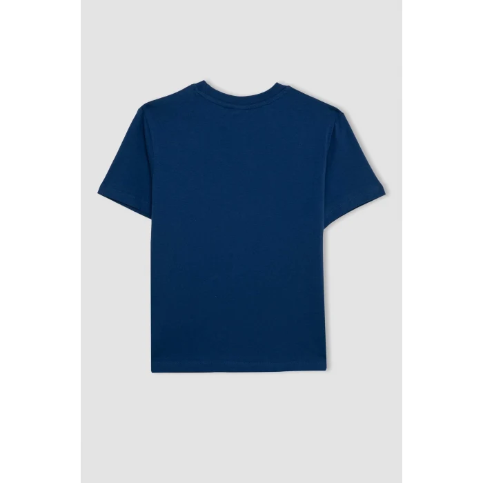 Defacto C6259 Mavi Erkek Çocuk Bisiklet Yaka Renk Şekil Değiştiren Baskılı Kısa Kollu Tişört