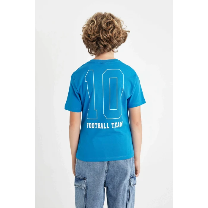 Defacto C6498 Mavi Erkek Çocuk Bisiklet Yaka Baskılı Kısa Kollu Tişört