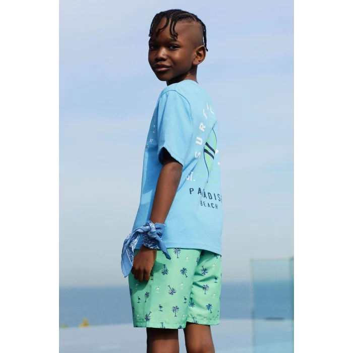 Defacto C4656 Mavi Erkek Çocuk Bisiklet Yaka Baskılı Kısa Kollu Tişört