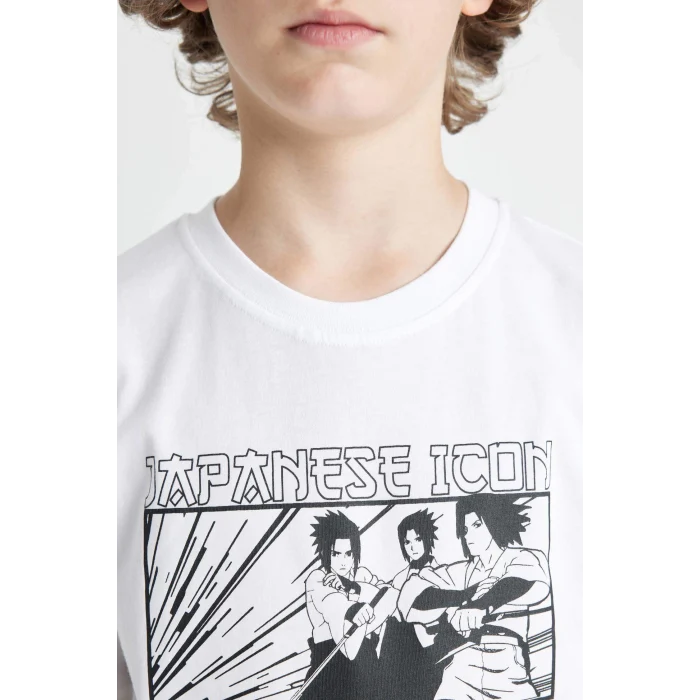 Defacto C6260 Beyaz Erkek Çocuk Bisiklet Yaka Renk Şekil Değiştiren Basklı Kısa Kollu Tişört