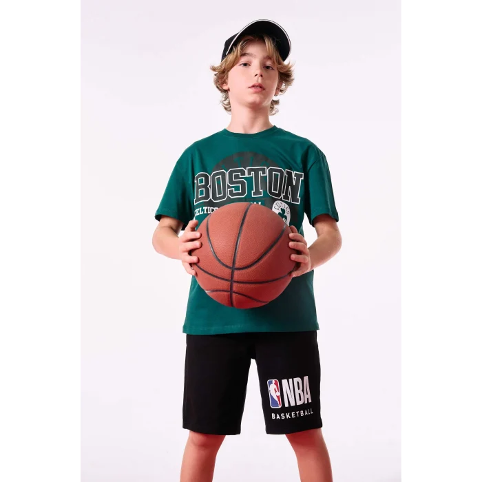 Defacto C0389 Yeşil Erkek Çocuk NBA Boston Celtics Bisiklet Yaka Kısa Kollu Tişört
