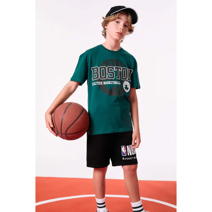 Defacto C0389 Yeşil Erkek Çocuk NBA Boston Celtics Bisiklet Yaka Kısa Kollu Tişört