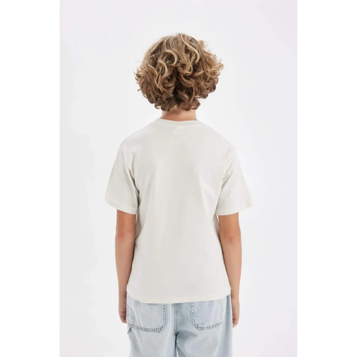 Defacto D0441 Gri Erkek Çocuk Bisiklet Yaka Baskılı Kısa Kollu Tişört