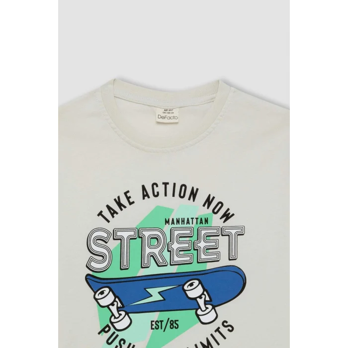 Defacto D0441 Gri Erkek Çocuk Bisiklet Yaka Baskılı Kısa Kollu Tişört