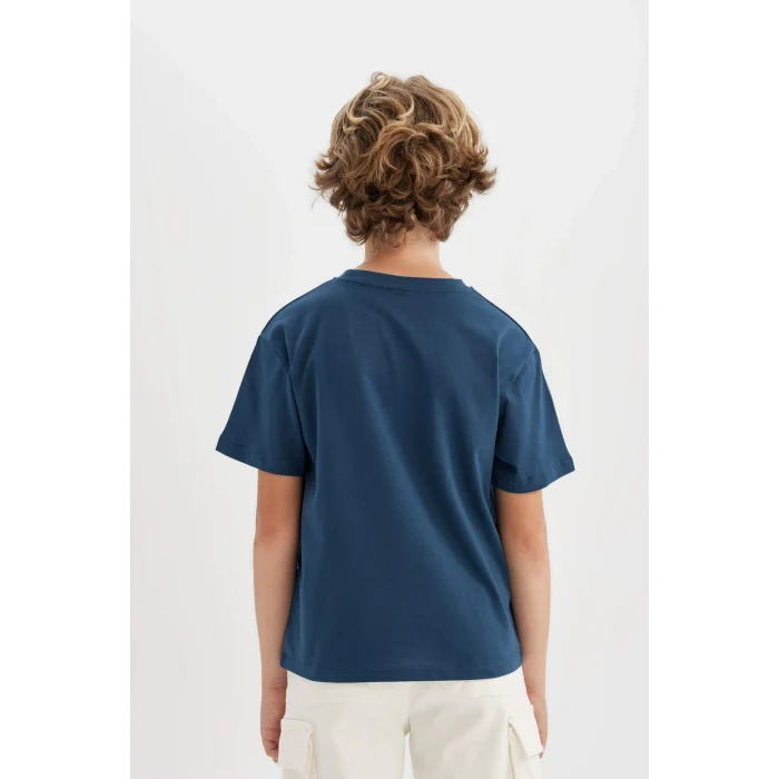 Defacto C4660 Lacivert Erkek Çocuk Bisiklet Yaka Baskılı Kısa Kollu Tişört