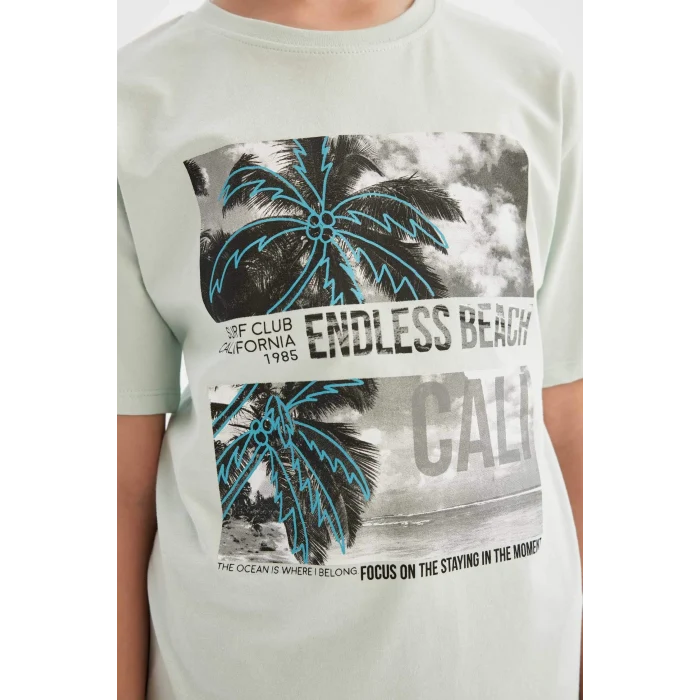 Defacto C3329 Mavi Erkek Çocuk Bisiklet Yaka Baskılı Kısa Kollu Tişört