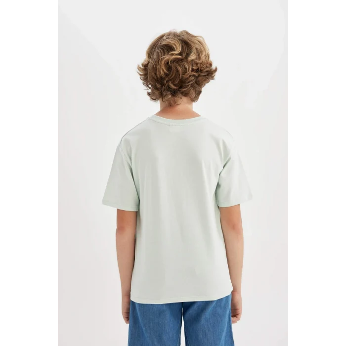 Defacto C3329 Mavi Erkek Çocuk Bisiklet Yaka Baskılı Kısa Kollu Tişört
