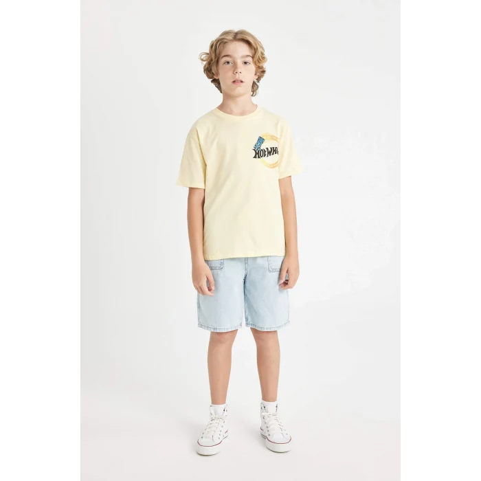 Defacto D1369 Sarı Erkek Çocuk Hot Wheels Bisiklet Yaka Kısa Kollu Tişört