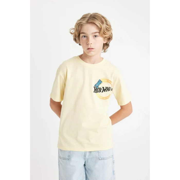 Defacto D1369 Sarı Erkek Çocuk Hot Wheels Bisiklet Yaka Kısa Kollu Tişört