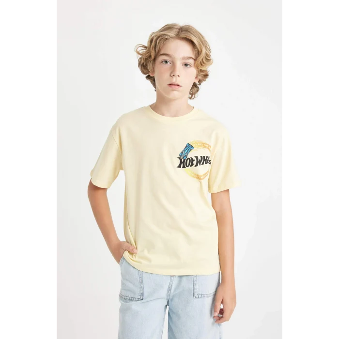 Defacto D1369 Sarı Erkek Çocuk Hot Wheels Bisiklet Yaka Kısa Kollu Tişört