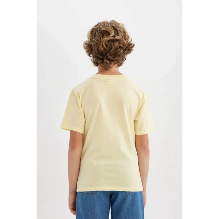 Defacto C4662 Sarı Erkek Çocuk Bisiklet Yaka Baskılı Kısa Kollu Tişört