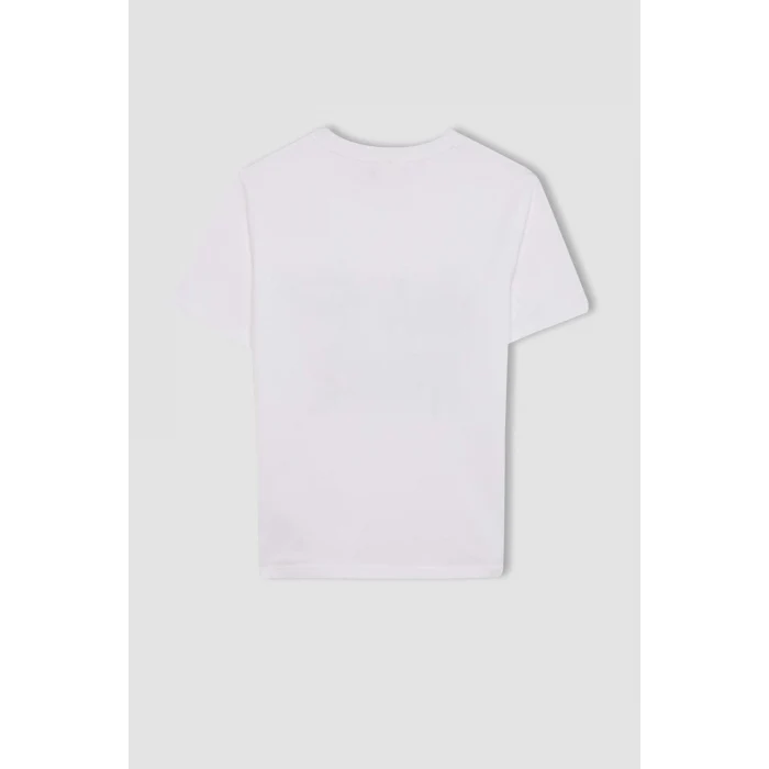 Defacto C6258 Beyaz Erkek Çocuk Bisiklet Yaka Renk Şekil Değiştiren Basklı Kısa Kollu Tişört