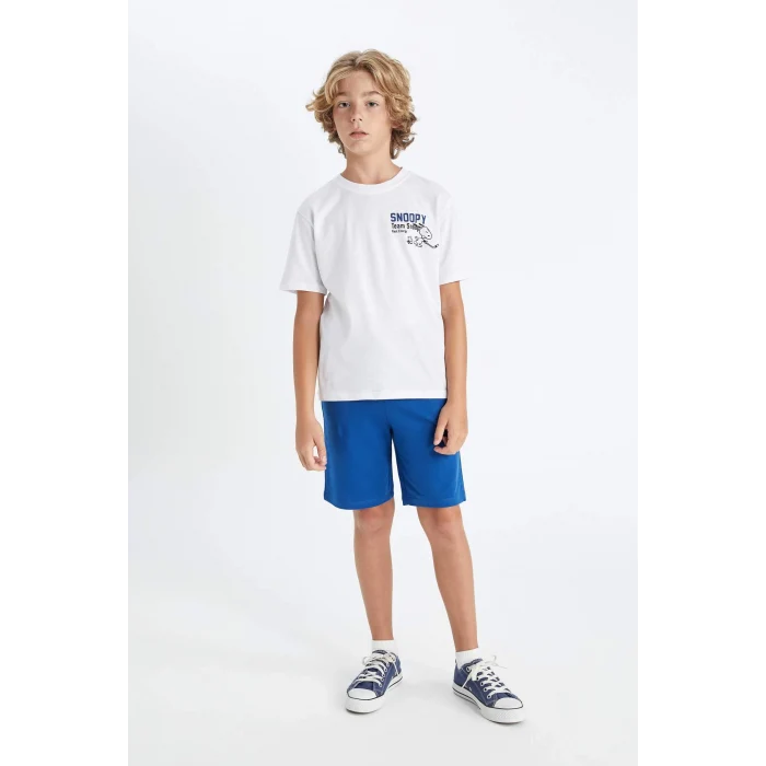 Defacto D2100 Beyaz Erkek Çocuk Snoopy Bisiklet Yaka Kısa Kollu Tişört