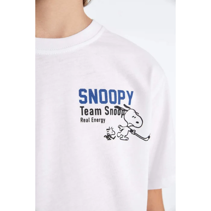 Defacto D2100 Beyaz Erkek Çocuk Snoopy Bisiklet Yaka Kısa Kollu Tişört