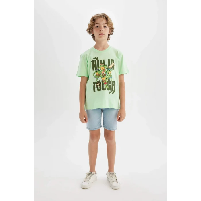 Defacto C3104 Yeşil Erkek Çocuk Teenage Mutant Ninja Turtles Bisiklet Yaka Kısa Kollu Tişört