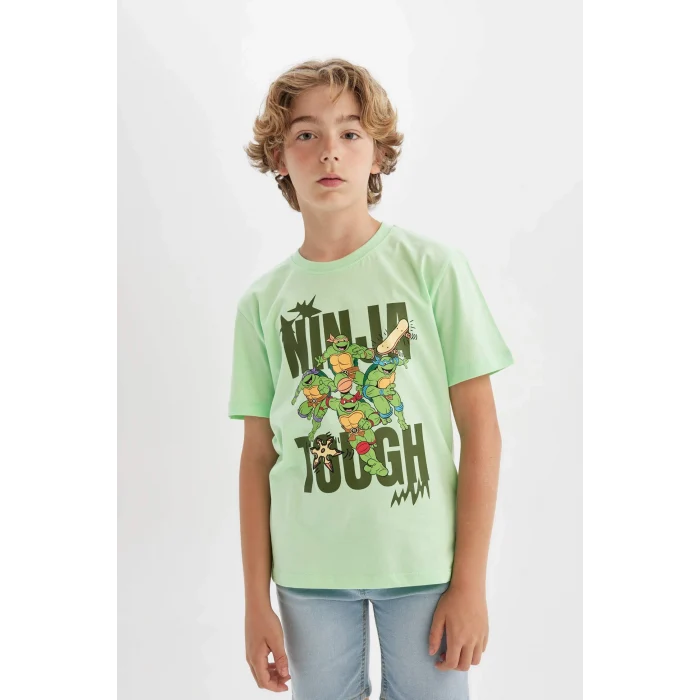 Defacto C3104 Yeşil Erkek Çocuk Teenage Mutant Ninja Turtles Bisiklet Yaka Kısa Kollu Tişört