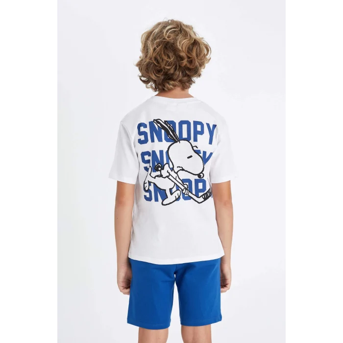 Defacto D2100 Beyaz Erkek Çocuk Snoopy Bisiklet Yaka Kısa Kollu Tişört