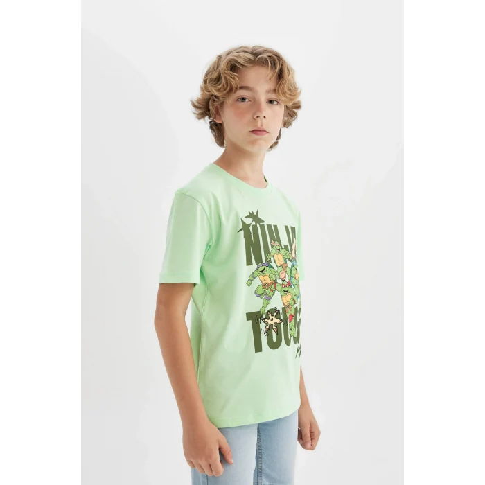 Defacto C3104 Yeşil Erkek Çocuk Teenage Mutant Ninja Turtles Bisiklet Yaka Kısa Kollu Tişört