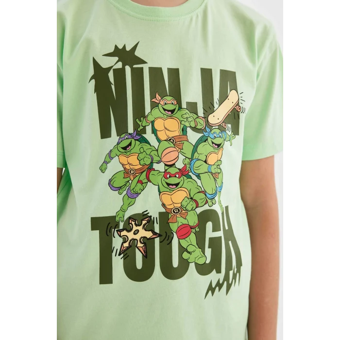 Defacto C3104 Yeşil Erkek Çocuk Teenage Mutant Ninja Turtles Bisiklet Yaka Kısa Kollu Tişört