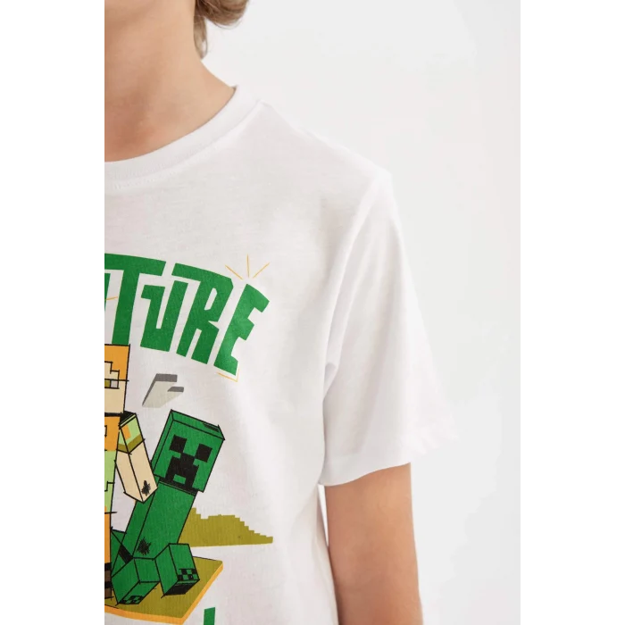 Defacto C5398 Beyaz Erkek Çocuk Minecraft Bisiklet Yaka Kısa Kollu Tişört