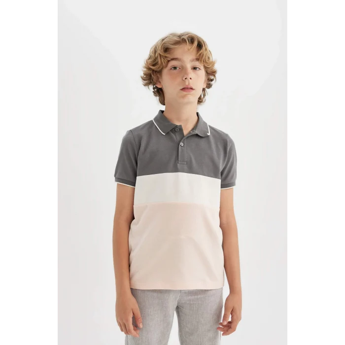 Defacto C2603 Gri Erkek Çocuk Pike Kısa Kollu Polo Tişört