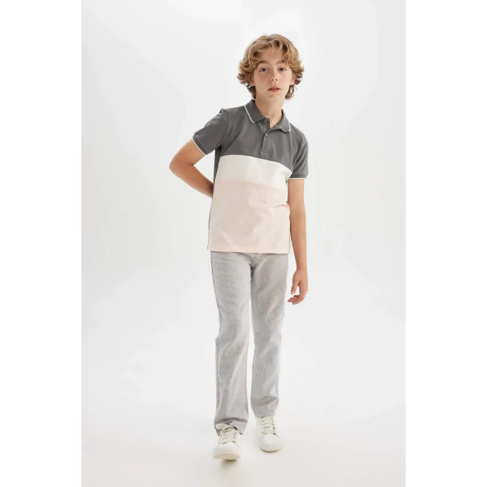 Defacto C2603 Gri Erkek Çocuk Pike Kısa Kollu Polo Tişört